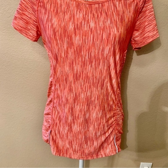 Velocity Athletic Top Large Coral Burgundy Grey Stripes Short-Sleeve Stretch - Picture 3 of 12